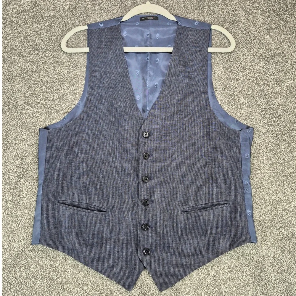 John Varvatos USA Waistcoat Mens Medium Blue 100% Linen Suit Vest